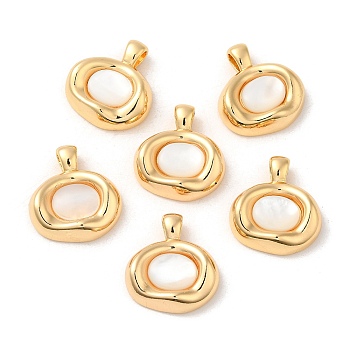 Brass Pave Shell Pendants, Oval Charms, Real 18K Gold Plated, 21x19x6mm, Hole: 4.5x3mm