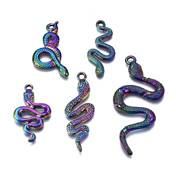 Rainbow Color Alloy Pendants, Cadmium Free & Nickel Free & Lead Free, Snake, 31x16x2.5mm, Hole: 2mm, 5pcs/set