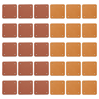 30Pcs 2 Colors 4-Hole Imitation Leather Label Tags, for DIY Jeans, Bags, Shoes, Hat Accessories, Square, Mixed Color, 50x50x2mm, Hole: 3mm, 15pcs/color