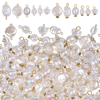 120Pcs 12 Styles ABS Plastic with Acrylic Pearl & Iron Pendants & Connector Charms, Nuggets/Oval/Butterfly, Golden, 17.8~20.3mm, Hole: 3.2mm, 10pcs/style