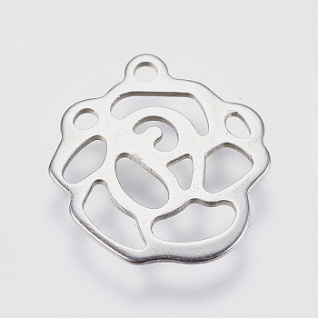 201 Stainless Steel Charms, Hollow Flower, Stainless Steel Color, 13x12x0.5mm, Hole: 1mm