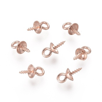 304 Stainless Steel Screw Eye Pin Peg Bails, For Half Drilled Beads, Rose Gold, 10x5mm, Hole: 2mm, Pin: 1mm