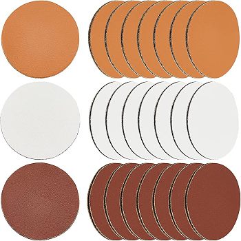 60Pcs 3 Colors Blank PU Label Tags, Imitation Leather Patches, None Holes, for DIY Jeans, Bags, Shoes, Hat Accessories, Bear Head, Flat Round, Mixed Color, 40.5x2mm, 20pcs/color