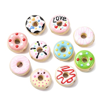 Handmade Porcelain Enamel Beads, Hand Painted Ceramic Beads, Donut, Bright Glazed Porcelain, Mixed Color, 14~16x7mm, Hole: 1.5mm