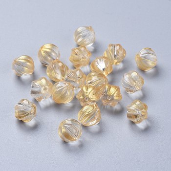 Transparent Glass Beads, with Glitter Powder, Pumpkin, Champagne Yellow, 8.5x8mm, Hole: 1.2mm