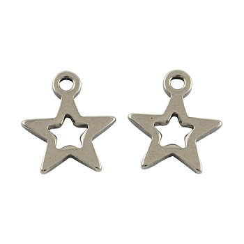Stainless Steel Star Charms, Stainless Steel Color, 10x9x1mm, Hole: 1mm