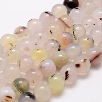 Natural Dendritic Agate Bead Strands, Round, 8mm, Hole: 1mm, about 45pcs/strand, 14 inch