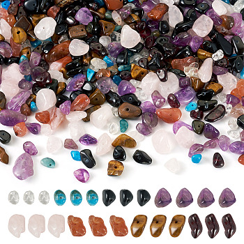 90G 8 Styles Natural Mixed Gemstone Beads, Chip, 3~10x3.5~8x2~5mm, Hole: 1mm
