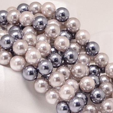 Round Shell Pearl Bead Strands, Mixed Color, 8mm, Hole: 0.8~1mm, about 46pcs/strand, 15.74 inch(X-BSHE-L011-8mm-L030)