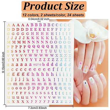 24 Sheets 12 Colors Letter Style Plastic Nail Art Stickers(MRMJ-OC0003-21)-2