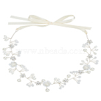 1Pc Polyester Headband, with Iron, Brass and Plastic Finding, Hair Accessories Hair Vine for Wedding Dress, Silver, 1060mm(AJEW-LP0002-21S)
