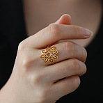 Bohemian Style 304 Stainless Steel Finger Rings for Women, Flower, Golden, Inner Diameter: 18mm(FS-WGCEB2E-06)