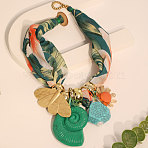 Bohemian Alloy Butterfly & Resin Shell Flower & CCB Plastic Pendant Scarf Necklaces for Women, Golden, Dark Green, 18.90 inch(48cm)(FS-WG1474A-01)