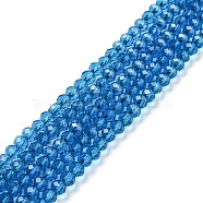 Faceted Rondelle Transparent Glass Beads Strands, Steel Blue, 4x3mm, Hole: 1mm, about 125pcs/strand, 14.9 inch(EGLA-J134-4x3mm-B11)