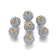 Alloy Rhinestone Beads, Grade A, Round, Golden Metal Color, Light Sapphire, 10mm(RB-A034-10mm-A04G)