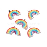 Opaque Resin Pendants, with Platinum Tone Iron Loops and Glitter Powder, Rainbow, Colorful, 20x27x4mm, Hole: 2mm(RESI-G040-D01-B)