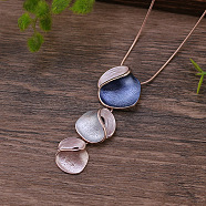 3 Irregular Heart Petal Zinc Alloy Enamel Pendant Necklaces for Women, Rose Gold, Cornflower Blue, 16.93 inch(43cm)(FS-WGE692F-01)