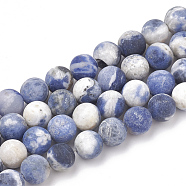 Natural Sodalite Beads Strands, Frosted, Round, 6mm, Hole: 1mm, about 63pcs/strand, 15.5 inch(G-T106-212)