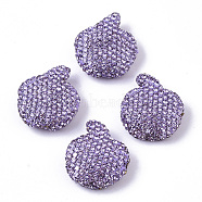 Handmade Polymer Clay Rhinestone Beads, Apple, Violet, PP14(2.0~2.1mm), 22.5~23.5x20~21x8~9mm, Hole: 1.6mm(RB-T017-07C)