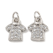 Rack Plating Brass Micro Pave Clear Cubic Zirconia Charms, Lead Free & Cadmium Free, Long-Lasting Plated, Clothes, Platinum, 9.5x8x2mm, Hole: 3mm(KK-U030-20P)