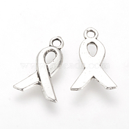 Tibetan Style Alloy Charms, Cadmium Free & Lead Free, Awareness Ribbon, Antique Silver, 14x9x1~1.5mm, Hole: 1.5mm(X-TIBE-Q070-26AS-RS)