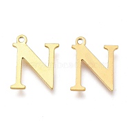 Vacuum Plating  304 Stainless Steel Charms, Laser Cut, Alphabet, Golden, Letter.N, 12.5x10x0.8mm, Hole: 1mm(STAS-H112-N-G)