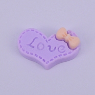 Opaque Frosted Resin Cabochon, Heart with Bowknot, Purple, 16.5x23.5x5.5mm(RESI-WH0009-13)