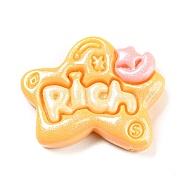 Opaque Resin Cabochons, Fluorescent Word Rich Cabochons, Star, Gold, 22.5x28.5x7mm(RESI-Z009-01B)