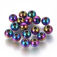 Ion Plating(IP) 304 Stainless Steel Beads, Round, Rainbow Color, 5.7x5mm, Hole: 2mm(STAS-F225-06A-M)