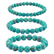 3Pcs 3 Size Synthetic Imperial Jasper Round Beaded Stretch Bracelets Set, Gemstone Jewelry for Women, Sea Green, Inner Diameter: 2-1/8 inch(5.5cm), Beads: 6~10mm, 1Pc/size(BJEW-SW00064-34)