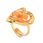 Heart Epoxy Resin with Dry Flower Adjustable Rings, 316 Surgical Stainless Steel Ring, Real 18K Gold Plated, Inner Diameter: 17mm(RJEW-G304-01G)