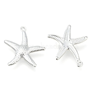 Starfish/Sea Stars Brass Pendants, Silver Color Plated, 23x20.5x2mm, Hole: 1mm(KK-L134-11S)