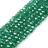 Electroplate Glass Beads Strands, Pearl Luster Plated, Faceted, Rondelle, Green, 2.9~3.3x2mm, Hole: 0.8mm, about 148~150pcs/strand, 39.5~40cm(EGLA-A044-T2mm-A18)