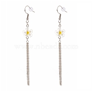 Millefiori Glass Flower Dangle Earrings, Chain Tassel Earrings, with 304 Stainless Steel Earring Hooks and Ear Nuts, White, 90mm, Pin: 0.7mm(EJEW-JE04468-03)