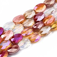 Electroplate Glass Beads Strands, AB Color Plated, Faceted, Oval, Chocolate, 8x6x4mm, Hole: 1.2mm, about 69~70pcs/strand, 22.83~23.03inch(58~58.5cm)(EGLA-S194-17B)