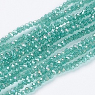 Electroplate Glass Beads Strands, Full Rainbow Plated, Faceted, Rondelle, Green, 3x2mm, Hole: 0.8mm, about 185~190pcs/strand, 14.9~17.3 inch(38~44cm)(GLAA-F076-FR01)