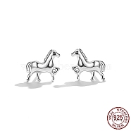 Rhodium Plated Sterling Silver Stud Earrings, Horse, Platinum(EJEW-BB67168-P)