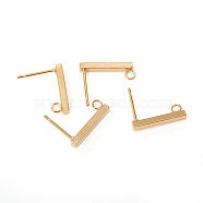 304 Stainless Steel Stud Earring Findings, Rectangle, Real 18K Gold Plated, 15x2mm, Hole: 1.8mm, Pin: 0.7mm(X-STAS-G224-21G-02)