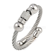 304 Stainless Steel Bangles for Women, Twist, Stainless Steel Color, Inner Diameter: 2-1/4 inch(5.6cm)(STAS-M023-17P)