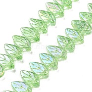 Electroplate Glass Beads Strands, Leaf, Lime, 11x6.5x4mm, Hole: 0.8mm, about 79pcs/strand, 19.69 inch(50cm)(EGLA-C005-02A-AB01)