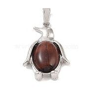 Dyed Natural Red Tiger Eye Pendants, with Alloy and Iron Findings, Penguin, Platinum, 34x23.5x7mm, Hole: 8x4mm(G-A224-02P-05)