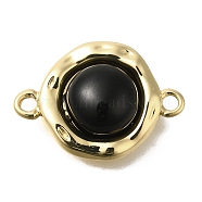 Brass Pave Black Glass Half Round Links Connector Charms, Real 18K Gold Plated, 18.5x13x5.5mm, Hole: 1.5mm(KK-K388-19G)