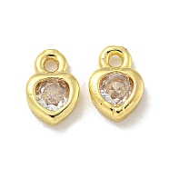 Brass Micro Pave Cubic Zirconia Charms, Long-Lasting Plated, Lead Free & Cadmium Free, Heart, Real 14K Gold Plated, 7x5x2mm, Hole: 1.4mm(KK-L075-016LG)