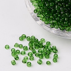8/0 Glass Seed Beads, Transparent, Round, Dark Green, 3mm, Hole: 1mm, about 1097pcs/50g(X-SEED-A004-3mm-7B)