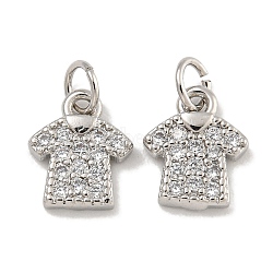Rack Plating Brass Micro Pave Clear Cubic Zirconia Charms, Lead Free & Cadmium Free, Long-Lasting Plated, Clothes, Platinum, 9.5x8x2mm, Hole: 3mm(KK-U030-20P)