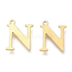 PVD Vacuum Plating  304 Stainless Steel Charms, Laser Cut, Alphabet, Golden, Letter.N, 12.5x10x0.8mm, Hole: 1mm(STAS-H112-N-G)