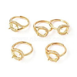 Adjustable Brass Finger Ring Components, 4 Claw Prong Ring Settings, with Clear Cubic Zirconia, Golden, Size 7, 17mm, Tray: 10x8mm(KK-L193-02G)