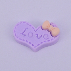 Opaque Frosted Resin Cabochon, Heart with Bowknot, Purple, 16.5x23.5x5.5mm(RESI-WH0009-13)