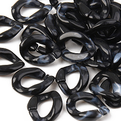 Opaque Acrylic Linking Rings, Quick Link Connectors, For Jewelry Curb Chains Making, Imitation Gemstone Style, Twist, Black, 13.5x10x2.5mm, Inner Diameter: 8x4mm(X-OACR-S038-005A-B02)