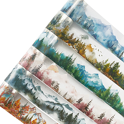 6 Rolls 6 Colors Mountain Forest Theme Plastic Adhesive Tapes, Waterproof Decorative Sticker Roll Tape, for Card-Making, Scrapbooking, Diary, Planner, Envelope & Notebooks, Mixed Color, 45mm, about 2.19 Yards(2m)/roll, 1 roll/color(DIY-CP0011-87)